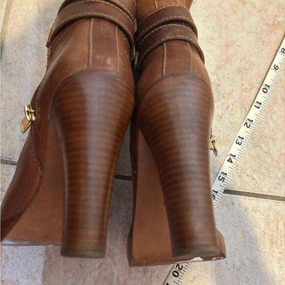 Tory Burch knee high double buckle boots leather dress shoes logo heels - Picture 9 of 11